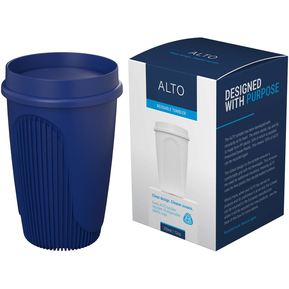 Bicchiere da 350 ml con coperchio a 360° Alto POP personalizzato con logo - Pubblienne
