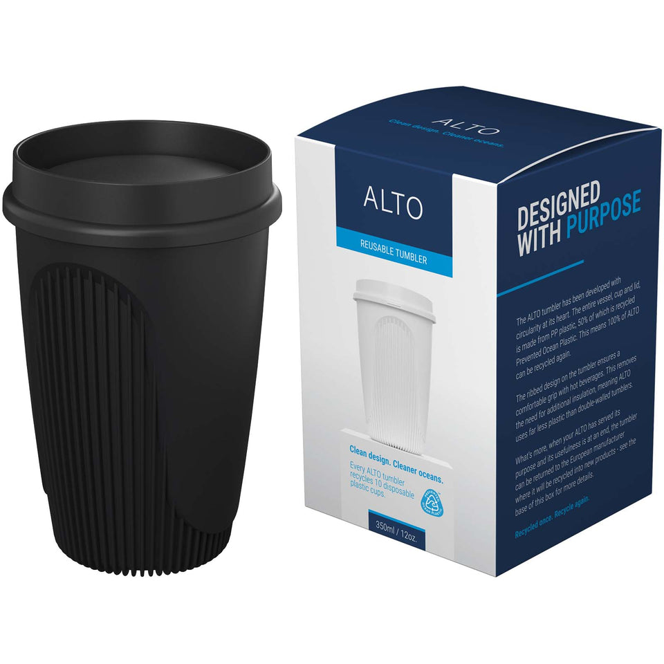 Bicchiere da 350 ml con coperchio a 360° Alto POP personalizzato con logo - Pubblienne
