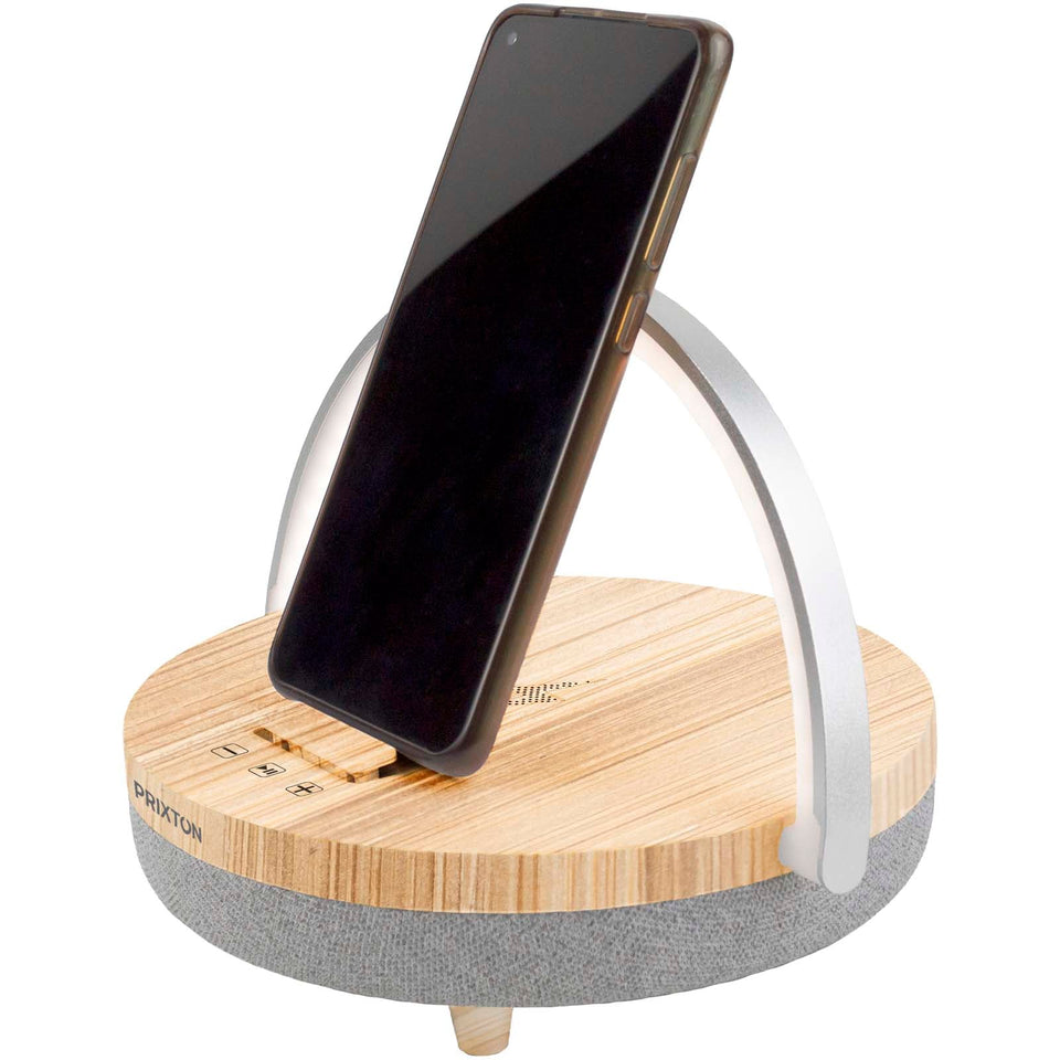 Speaker Bluetooth® 4 in 1 da 10 W con luce LED e base di ricarica wireless Prixton personalizzato con logo - Pubblienne