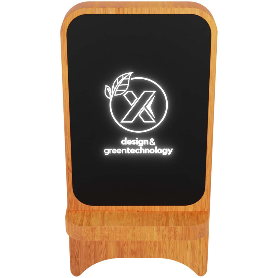 Supporto in legno wireless, luminoso, da 15 W SCX.design W16 personalizzato con logo - Pubblienne