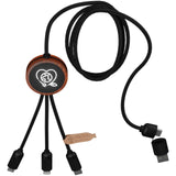 Cavo di ricarica da 40 W 5 in 1 in rPET riciclato con logo luminoso e custodia rotonda in legno SCX.design C37 personalizzato con logo - Pubblienne