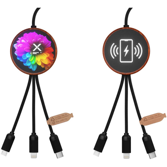 Cavo di ricarica 5 in 1 in rPET riciclato con logo luminoso e stazione di ricarica da 10 W SCX.design C40 personalizzato con logo - Pubblienne