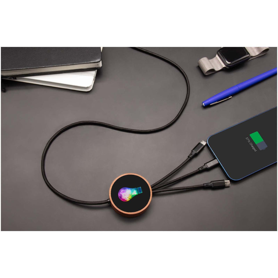 Cavo di ricarica 5 in 1 in rPET riciclato con logo luminoso e stazione di ricarica da 10 W SCX.design C40 personalizzato con logo - Pubblienne