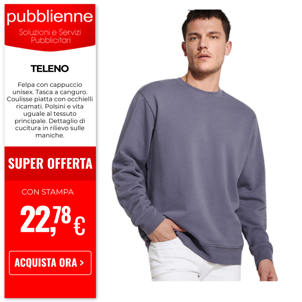 R1117 - Roly Teleno Felpa Unisex personalizzato con logo - Pubblienne