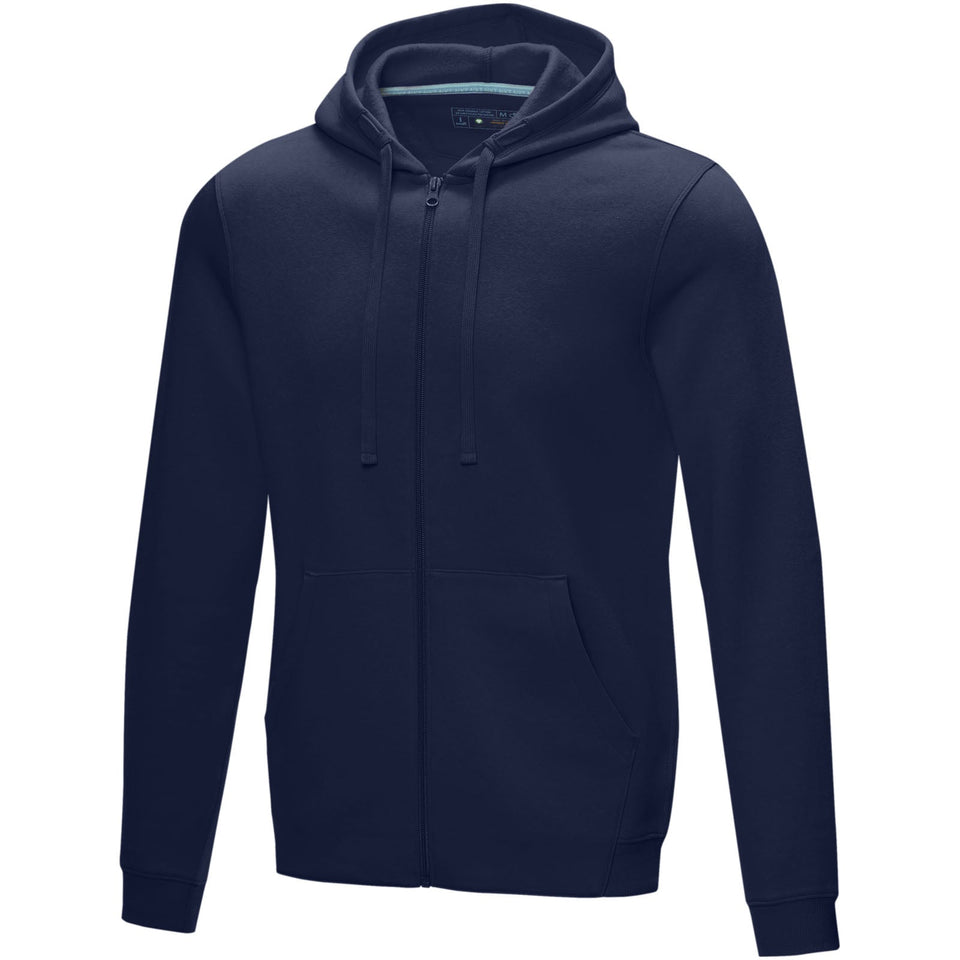Felpa Ruby da uomo con cappuccio e full zip in tessuto organico riciclato personalizzato con logo - Pubblienne