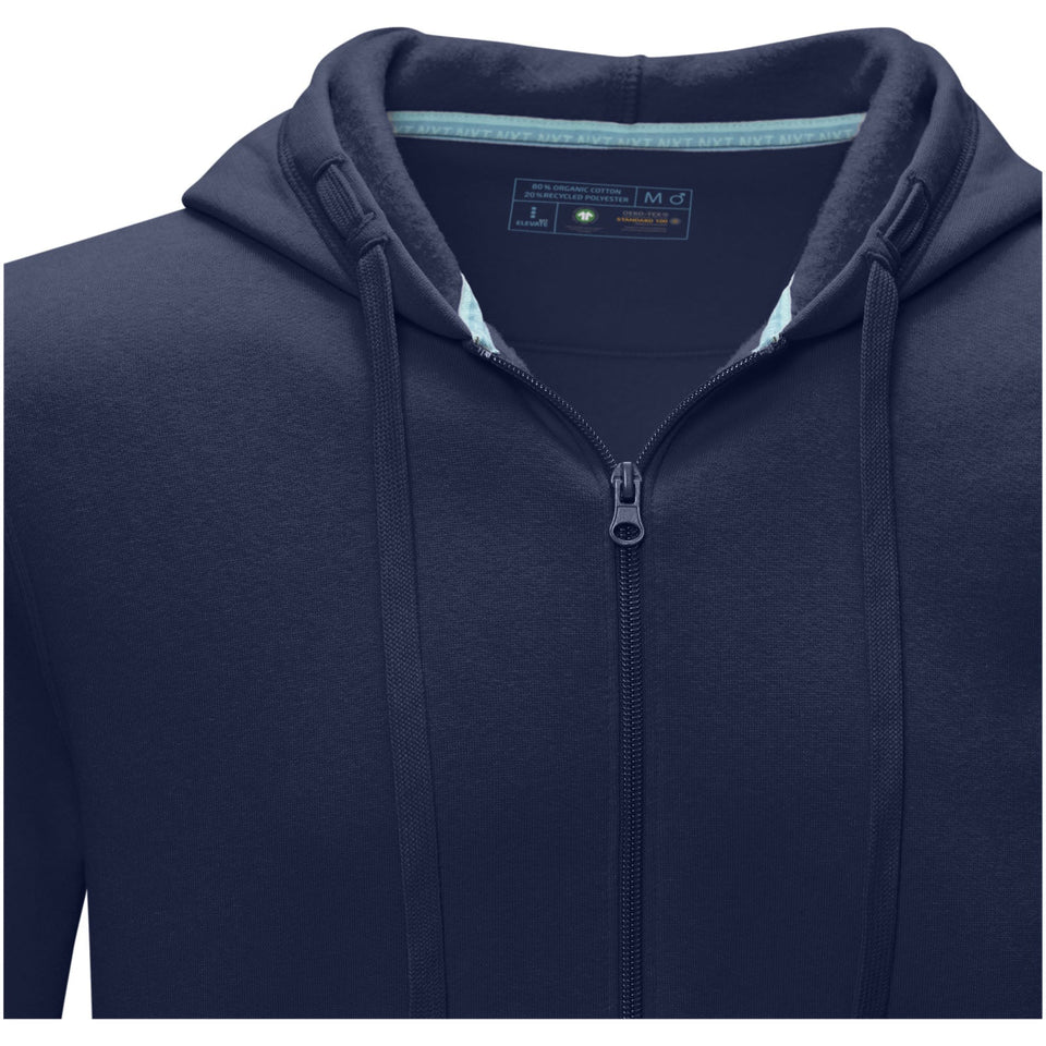 Felpa Ruby da uomo con cappuccio e full zip in tessuto organico riciclato personalizzato con logo - Pubblienne