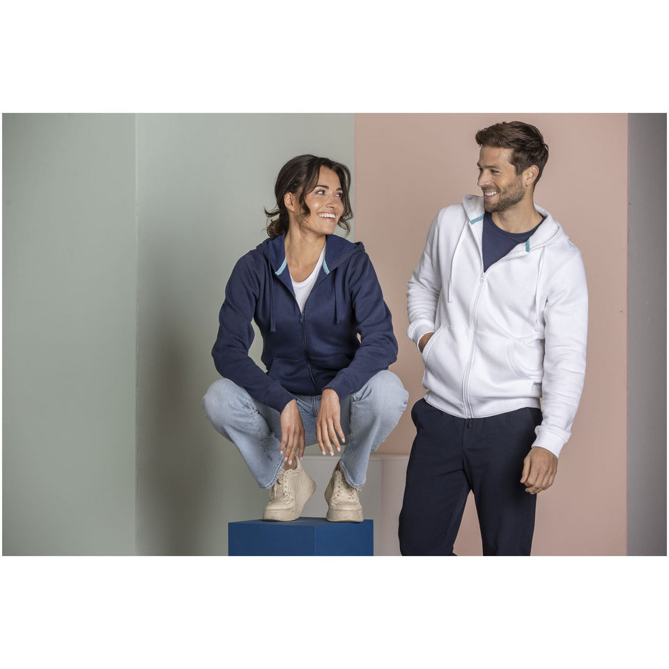 Felpa Ruby da uomo con cappuccio e full zip in tessuto organico riciclato personalizzato con logo - Pubblienne