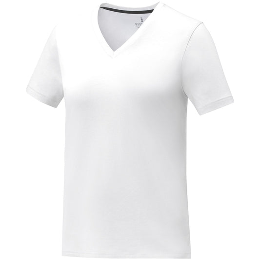 T-shirt Somoto da donna a manica corta con collo a V personalizzato con logo - Pubblienne