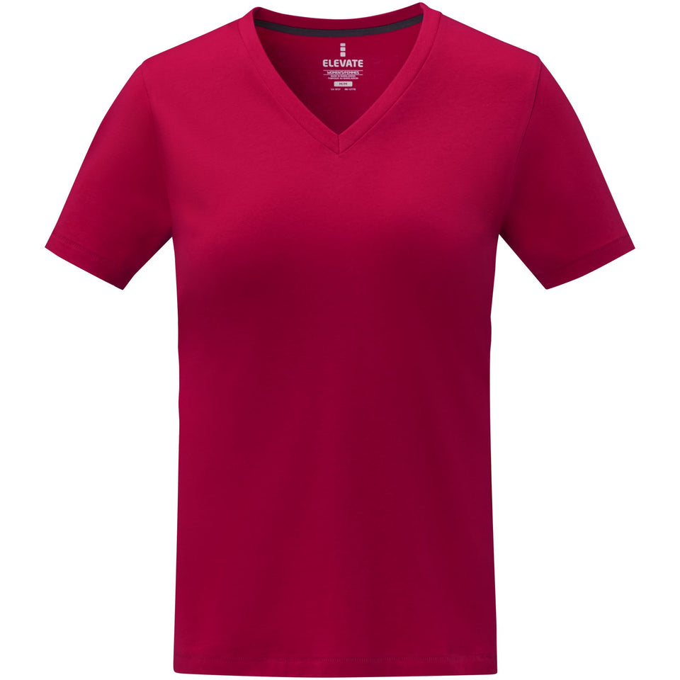 T-shirt Somoto da donna a manica corta con collo a V personalizzato con logo - Pubblienne