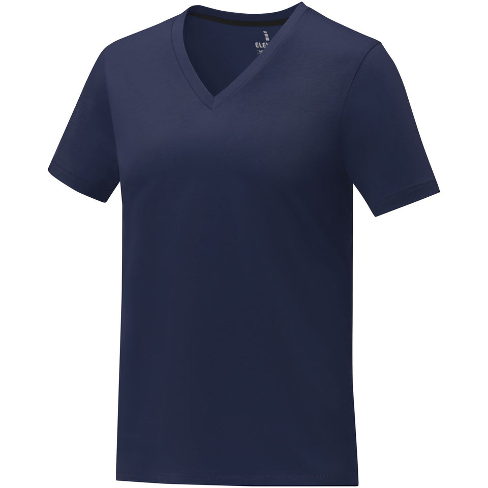 T-shirt Somoto da donna a manica corta con collo a V personalizzato con logo - Pubblienne