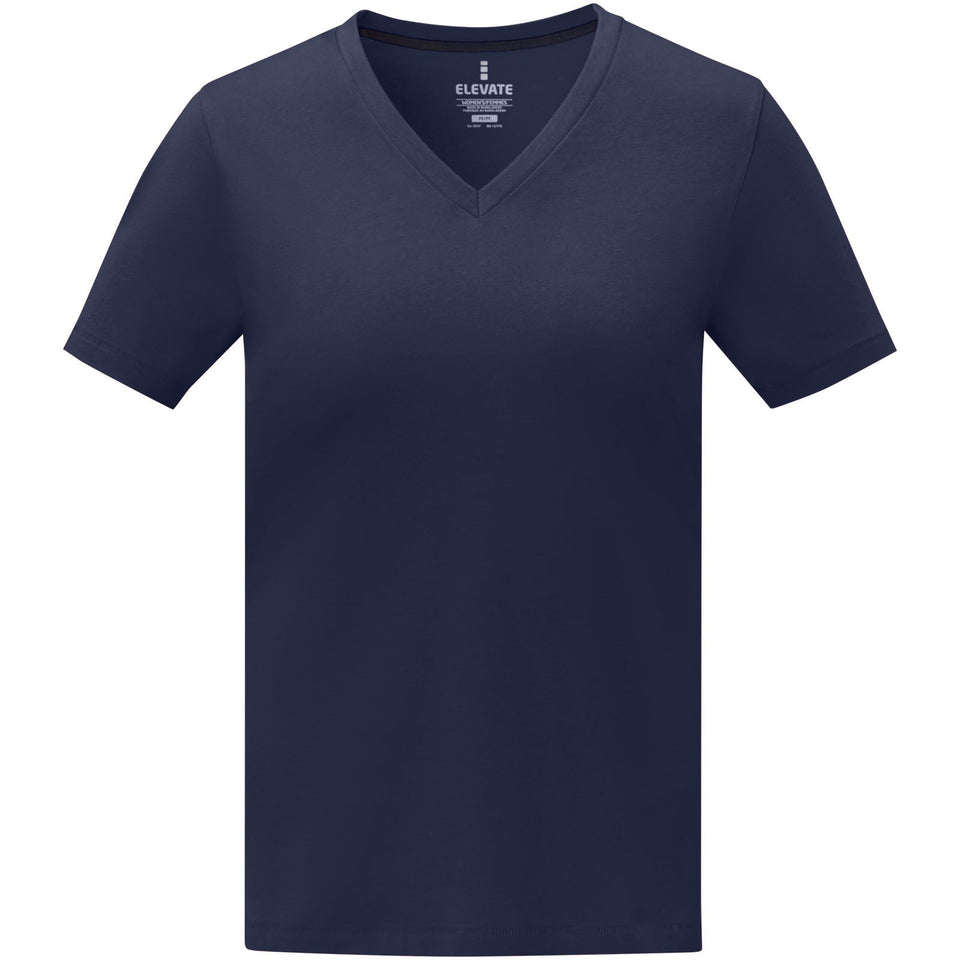 T-shirt Somoto da donna a manica corta con collo a V personalizzato con logo - Pubblienne