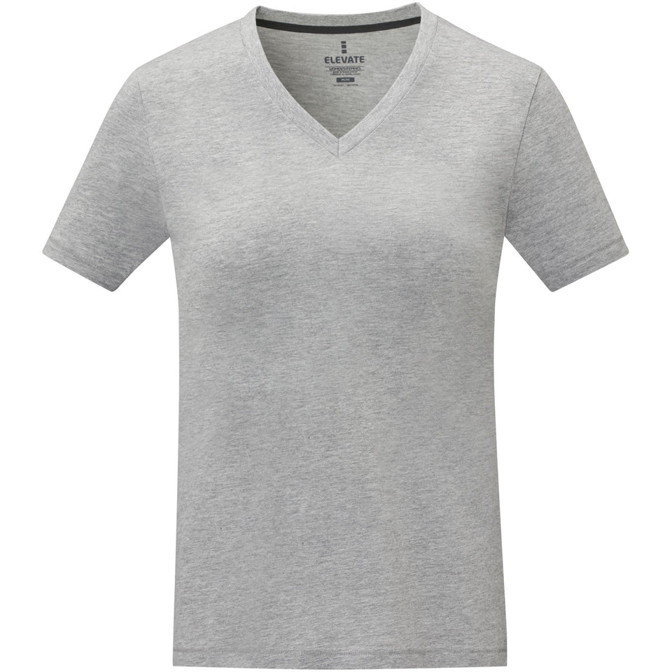 T-shirt Somoto da donna a manica corta con collo a V personalizzato con logo - Pubblienne