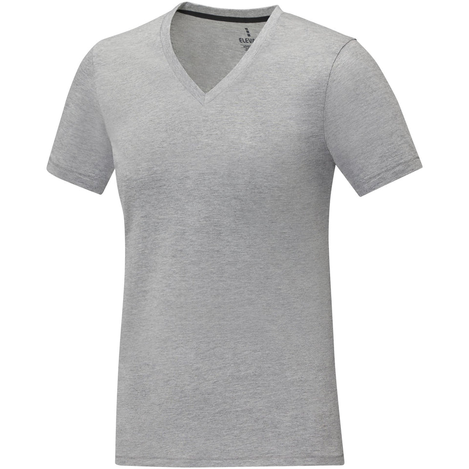 T-shirt Somoto da donna a manica corta con collo a V personalizzato con logo - Pubblienne