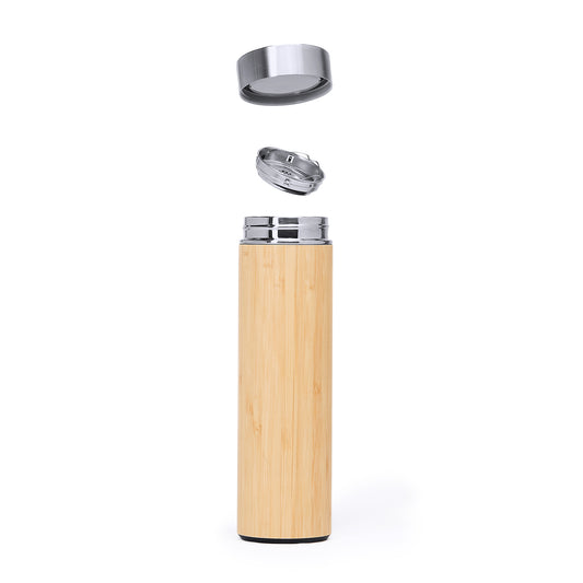 8415 Elisir - Borraccia In Acciaio Doppia Parete 500ml Rivestimento In Bambù personalizzato con logo - Pubblienne