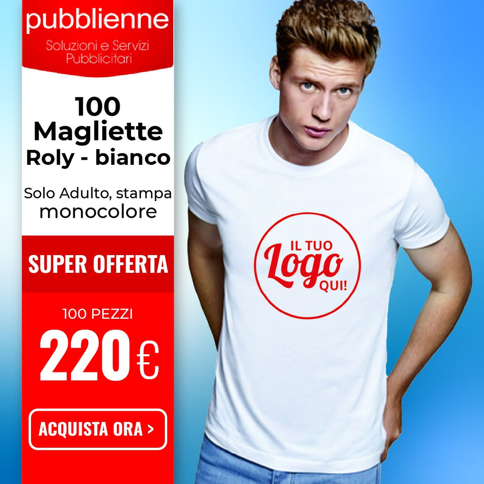 100 Magliette bianche 220,00€ personalizzato con logo - Pubblienne
