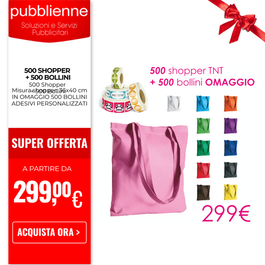 500 Shopper + 500 Bollini personalizzato con logo - Pubblienne