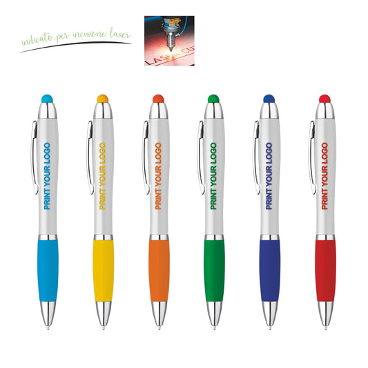 5233 Neon White - Penna Sfera Touch con led personalizzato con logo - Pubblienne