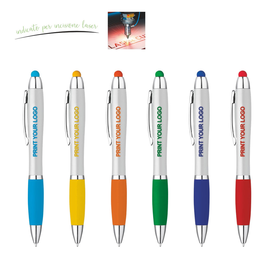5233 Neon White - Penna Sfera Touch con led personalizzato con logo - Pubblienne