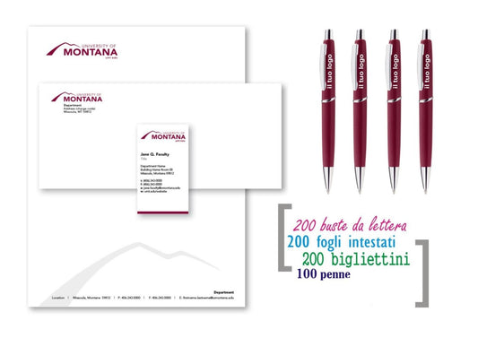200 buste da lettera, 200 fogli intestati, 200 bigliettini, 100 penne personalizzate personalizzato con logo - Pubblienne