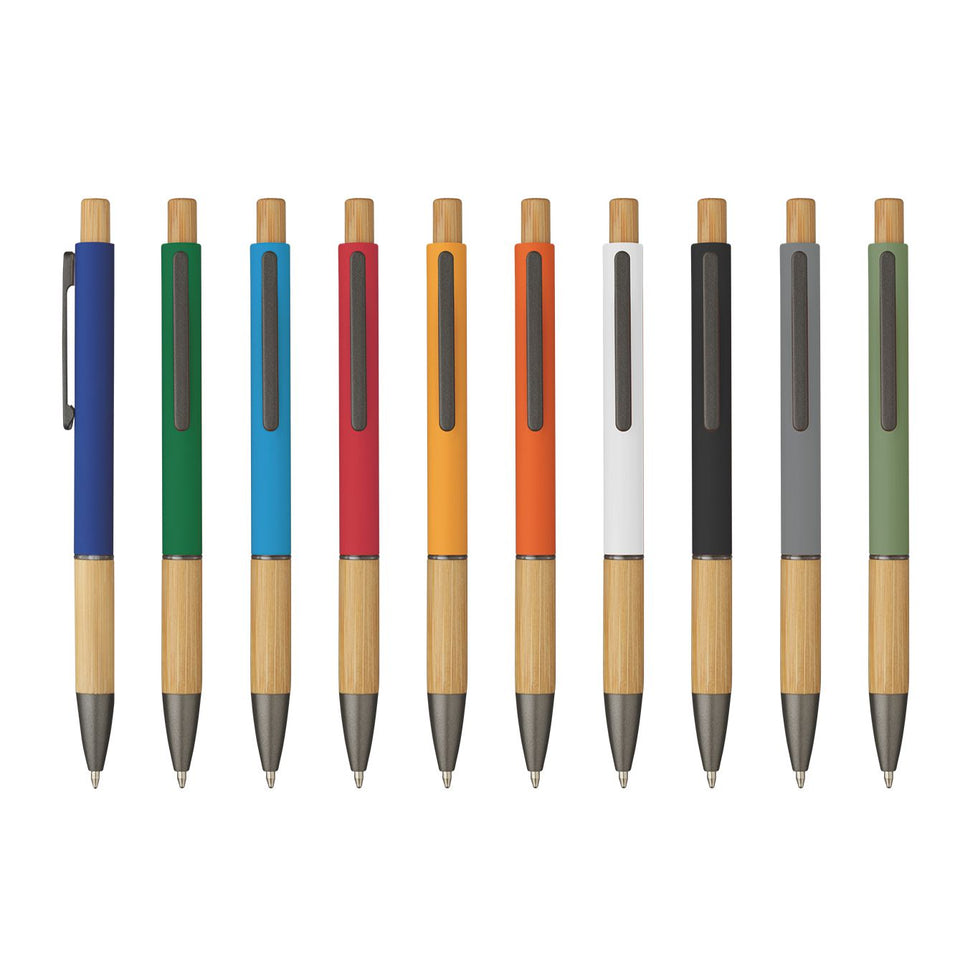 5695 Eloisa - Penna Sfera Soft Touch In Alluminio E Bamboo personalizzato con logo - Pubblienne