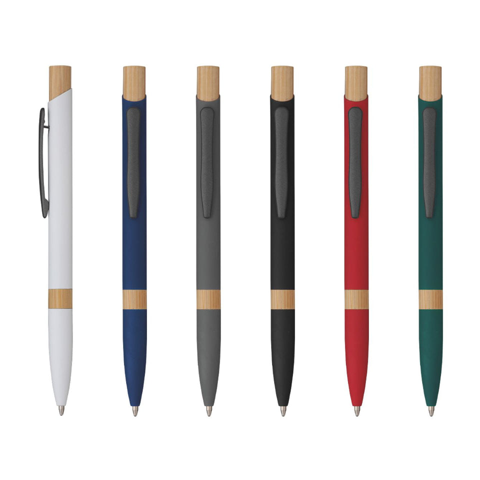 5699 Elia - Penna Sfera Soft Touch In Alluminio E Bamboo personalizzato con logo - Pubblienne