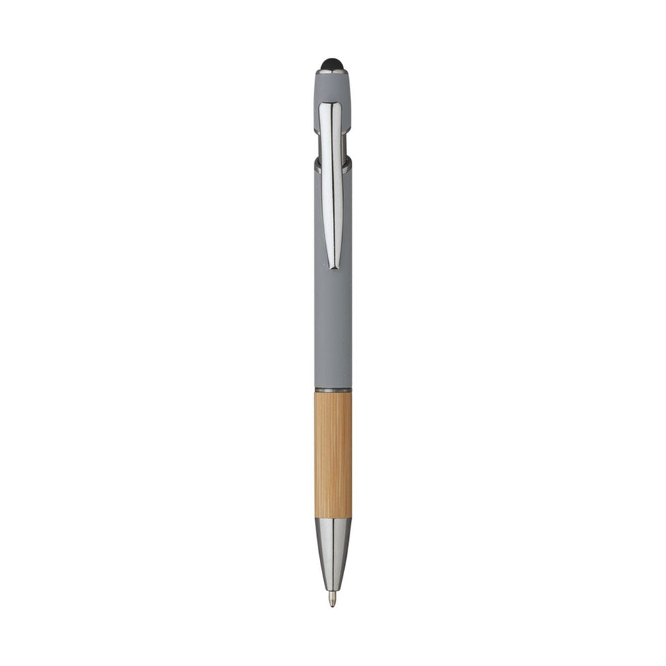 5698 Iris - Penna Sfera Soft Touch In Alluminio E Bamboo personalizzato con logo - Pubblienne