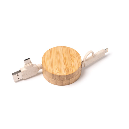 6116 Artur - Cavo Di Ricarica Estendibile In Bamboo E Fibra Di Frumento personalizzato con logo - Pubblienne