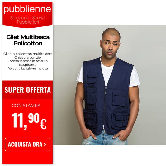 Gilet Multitasca Policotton personalizzato con logo - Pubblienne