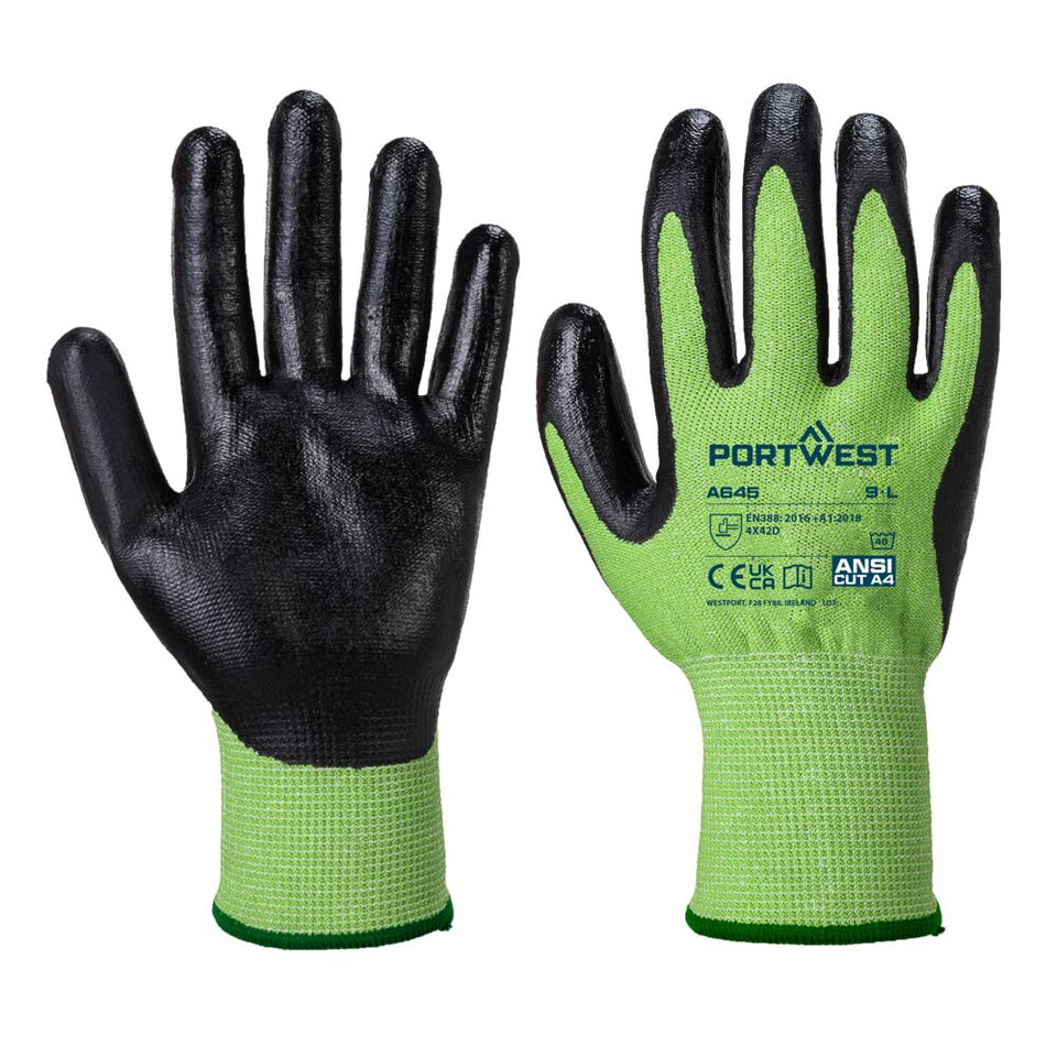 Guanto anti taglio Nitrile foam - Verde Portwest personalizzato con logo - Pubblienne