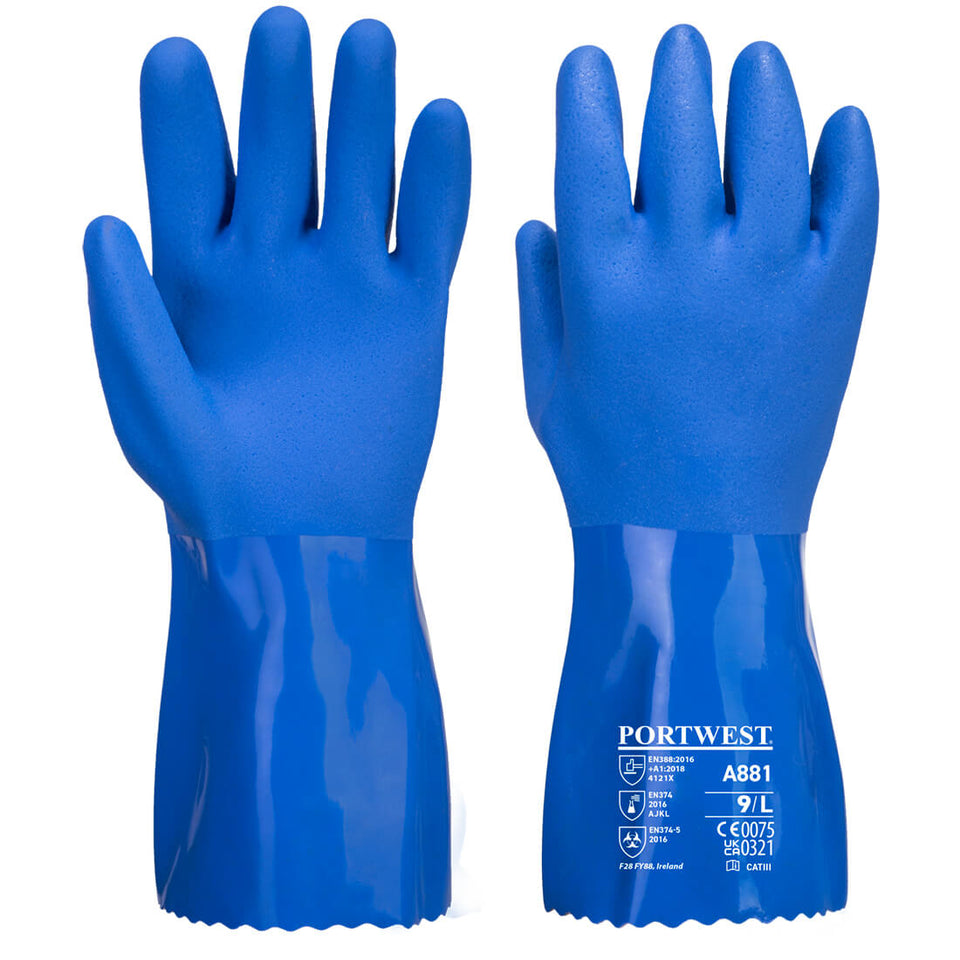 Guanto di protezione in PVC ultra-marine Portwest personalizzato con logo - Pubblienne