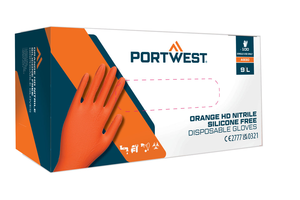 Guanto monouso Arancio HD (Pk100) Portwest personalizzato con logo - Pubblienne