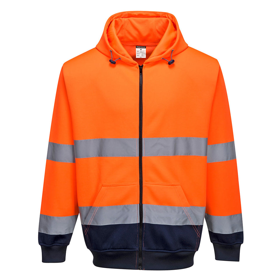 Felpa Bicolore con cappuccio e zip intera Hi-Vis Portwest personalizzato con logo - Pubblienne