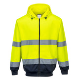 Felpa Bicolore con cappuccio e zip intera Hi-Vis Portwest personalizzato con logo - Pubblienne