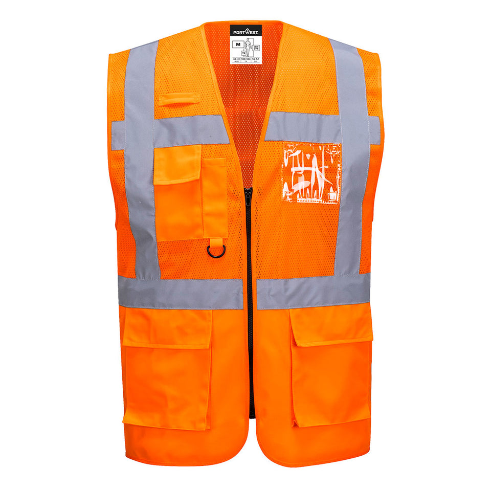 Gilet Executive Madrid Mesh Hi-Vis Portwest personalizzato con logo - Pubblienne
