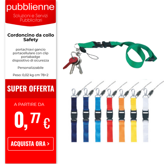 Cordoncino da collo Safety personalizzato con logo - Pubblienne