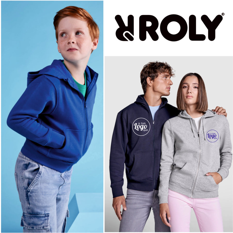 Felpa unisex con cappuccio e zip intera Adulto e Bambino personalizzato con logo - Pubblienne