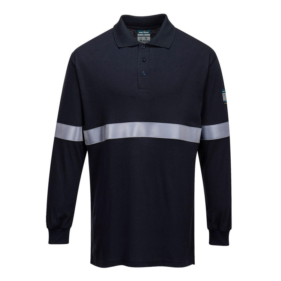 Polo FR Modaflame antistatica con banda riflettente Portwest personalizzato con logo - Pubblienne