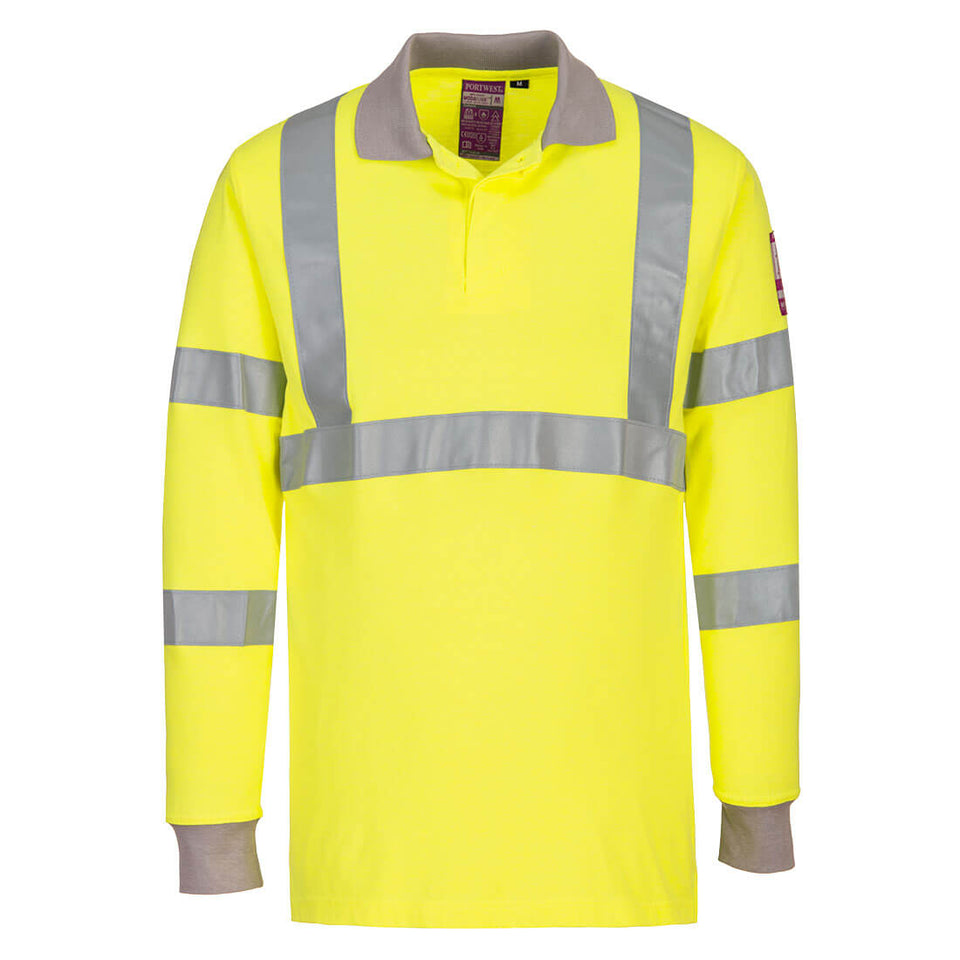 Polo manica lunga FR Modaflame antistatica Hi-Vis Portwest personalizzato con logo - Pubblienne
