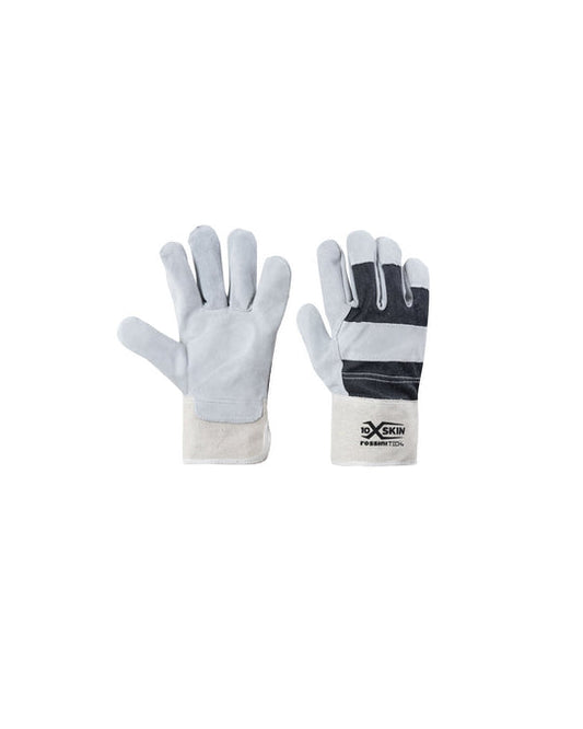 Guanto pelle crosta bovino dorso jeans, palmo foderato, manichetta tela X-Glove xglove x glove guanti X-SKIN personalizzato con logo - Pubblienne