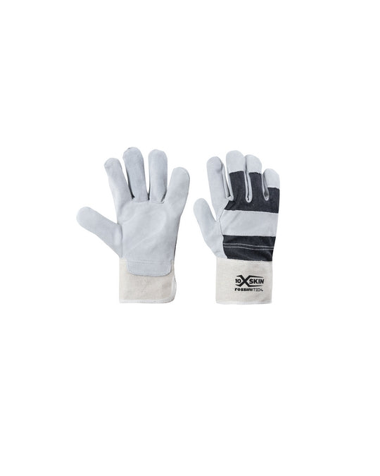 Guanto pelle crosta bovino dorso jeans, palmo foderato, manichetta tela X-Glove xglove x glove guanti X-SKIN personalizzato con logo - Pubblienne