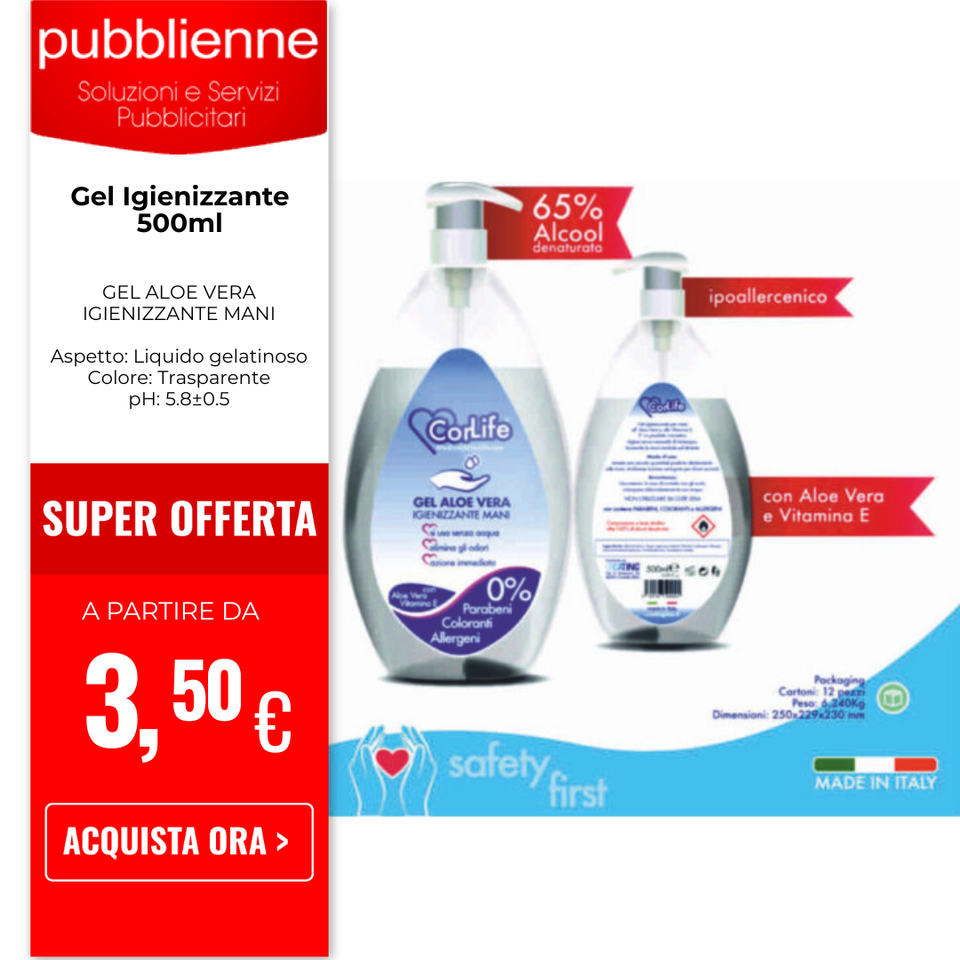 Gel Igienizzante 500ml personalizzato con logo - Pubblienne