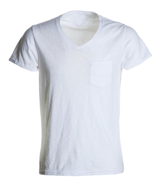T-Shirt Bianca Manica Corta Collo A V Neutral Wild personalizzato con logo - Pubblienne