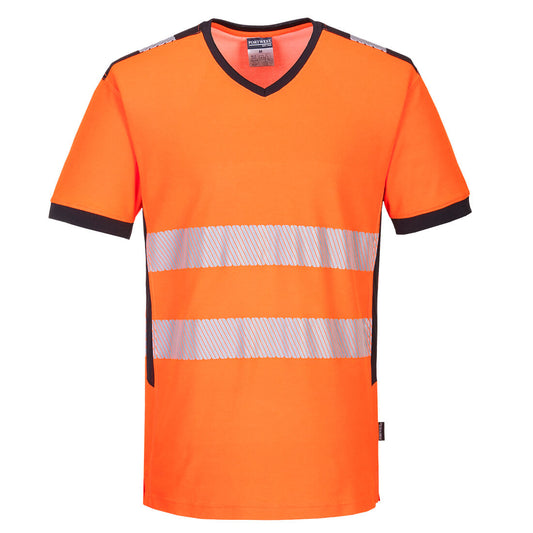 T-shirt PW3 con scollo a V Hi-Vis Portwest personalizzato con logo - Pubblienne