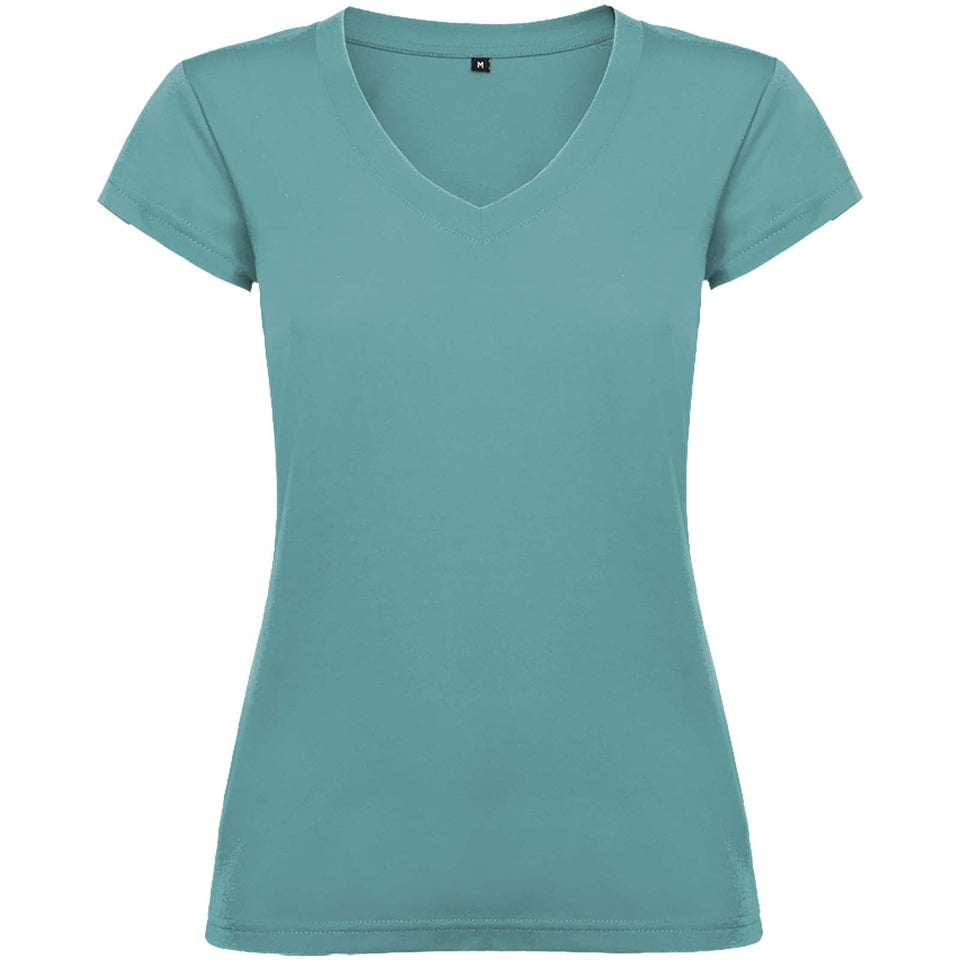 T-shirt a maniche corte con scollo a V da donna Victoria personalizzato con logo - Pubblienne
