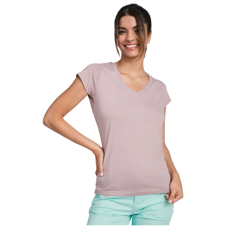 T-shirt a maniche corte con scollo a V da donna Victoria personalizzato con logo - Pubblienne