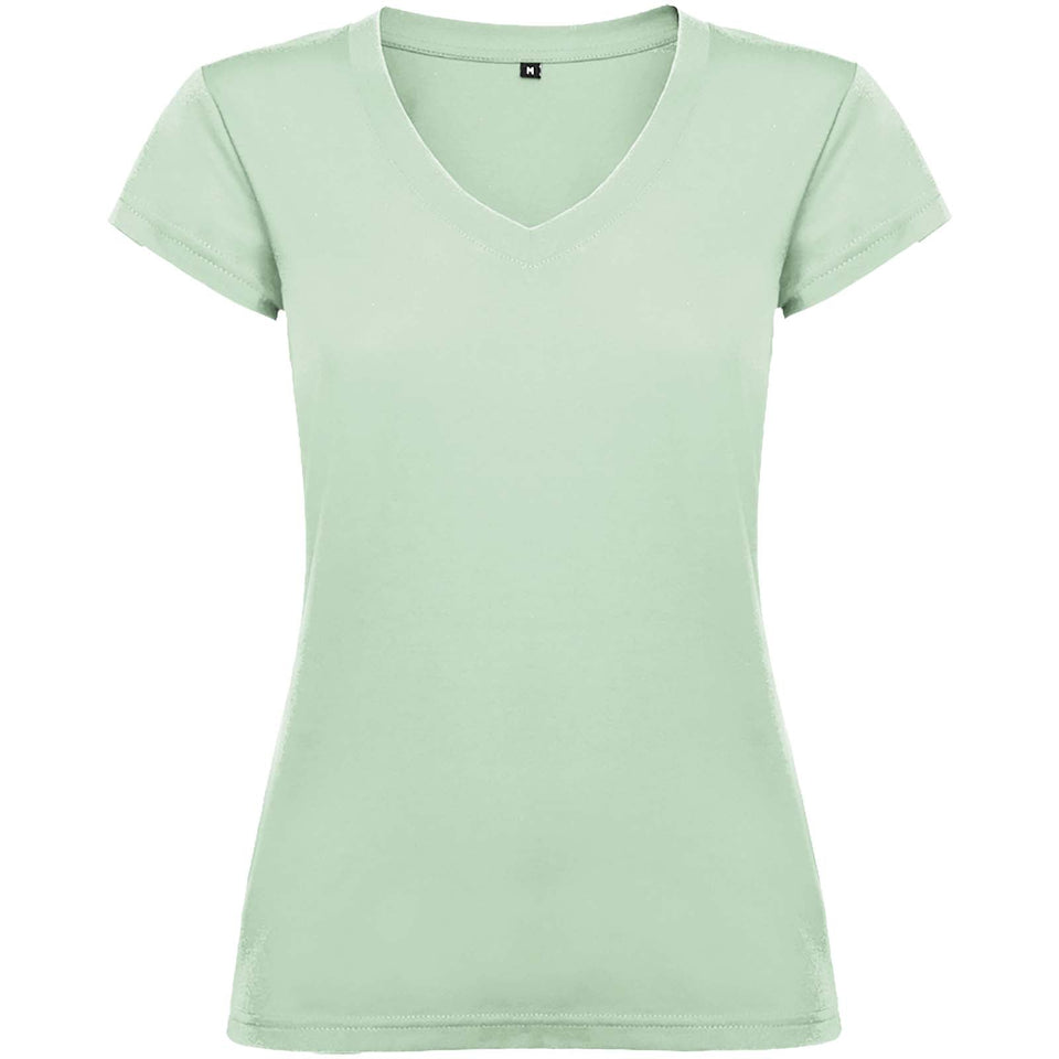 T-shirt a maniche corte con scollo a V da donna Victoria personalizzato con logo - Pubblienne
