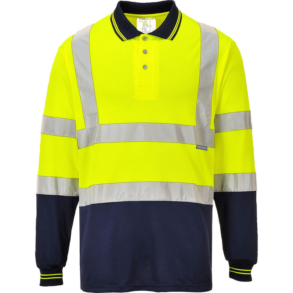 Polo Bicolore maniche lunghe Hi-Vis Portwest personalizzato con logo - Pubblienne