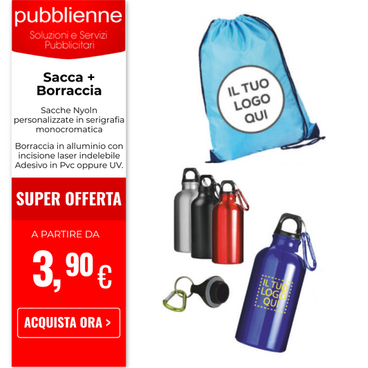 Sacca + Borraccia personalizzato con logo - Pubblienne
