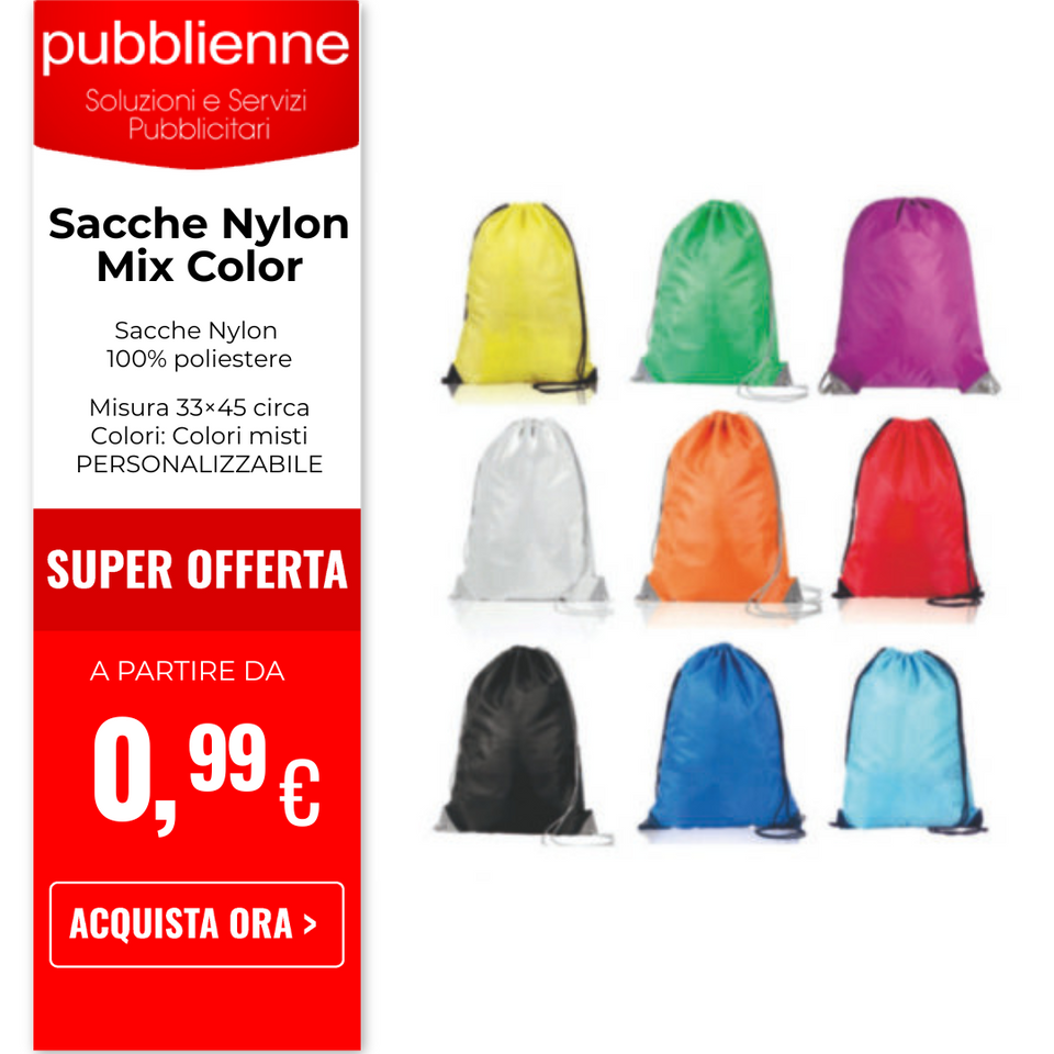 Sacche Nylon Mix Color personalizzato con logo - Pubblienne