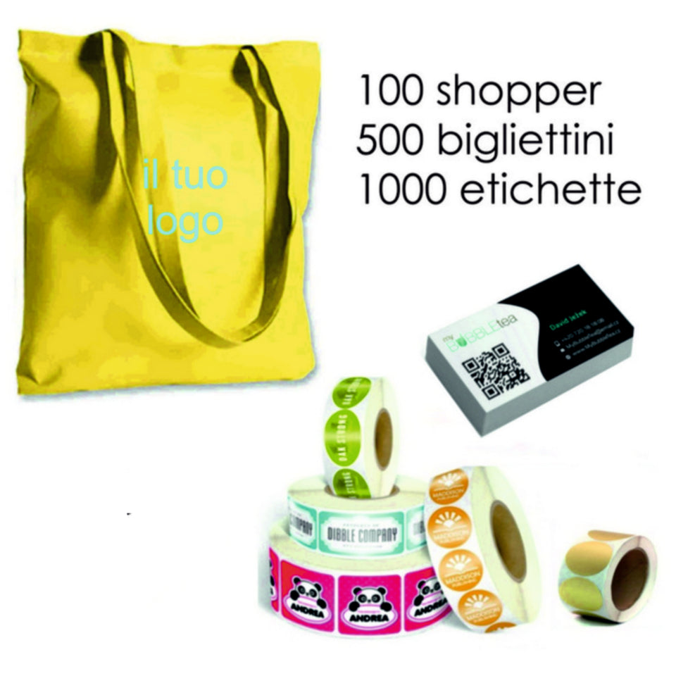 100 shopper, 500 bigliettini, 1000 bollini personalizzato con logo - Pubblienne